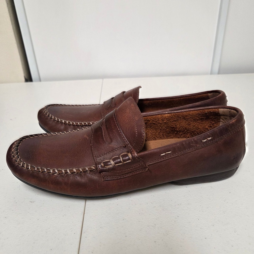 Frye Lewis Penny Loafers Mens 12 D Dark Brown Leather Driving Moccasins 8480287